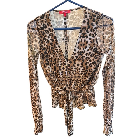 Guess Sheer animal print blouse-Size S - Picture 1 of 5